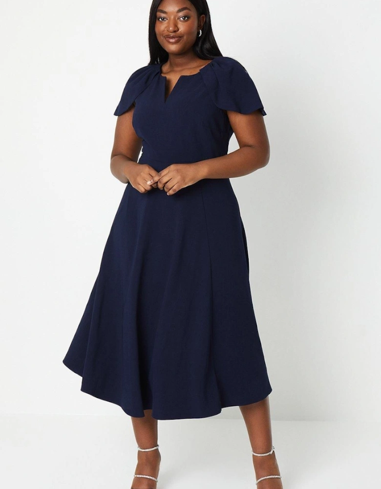 Plus V Neck Short Sleeve Ponte Midi Dress