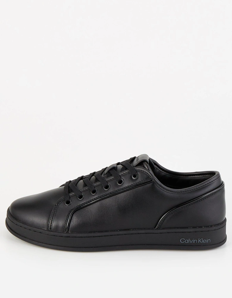 Low Top Piping Trim Lace Up Sneakers - Black