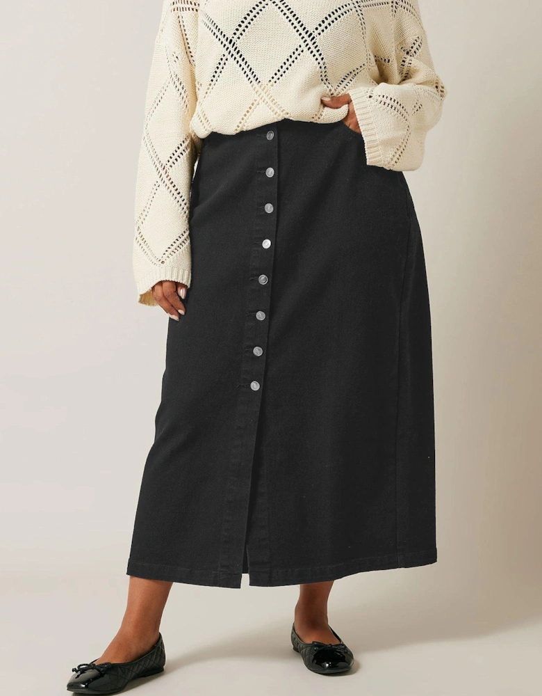 Button Through Skirt - Black