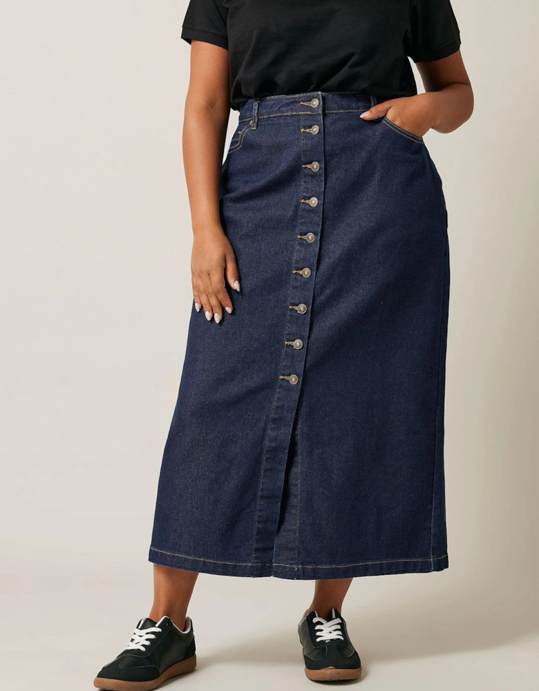 Button Through Skirt - Blue