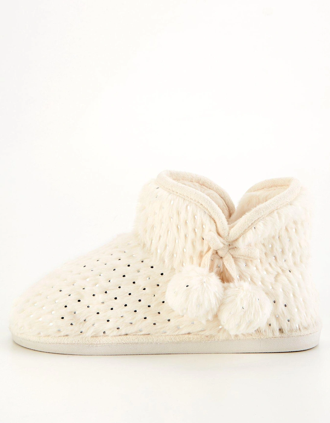 Textured Slipper Boot with Poms - Cream, 9 of 8