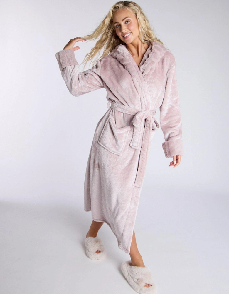 Cut Fur Trim Plush Long Robe - Neutral