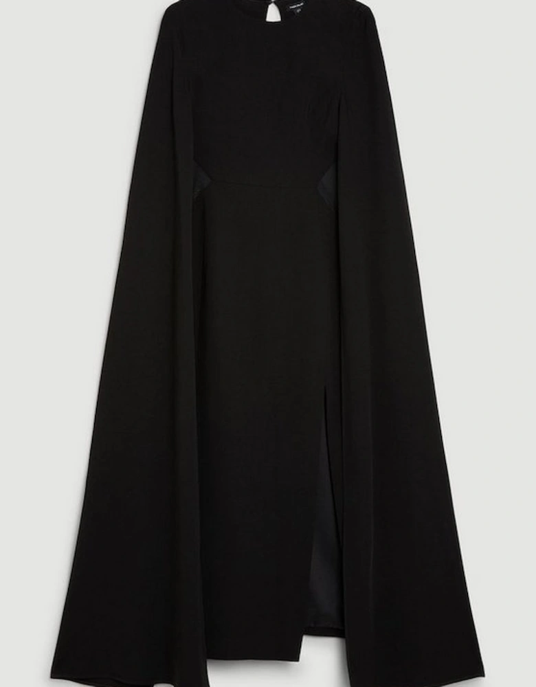 Tailored Compact Stretch Viscose Cape Mesh Panel Midi Dress