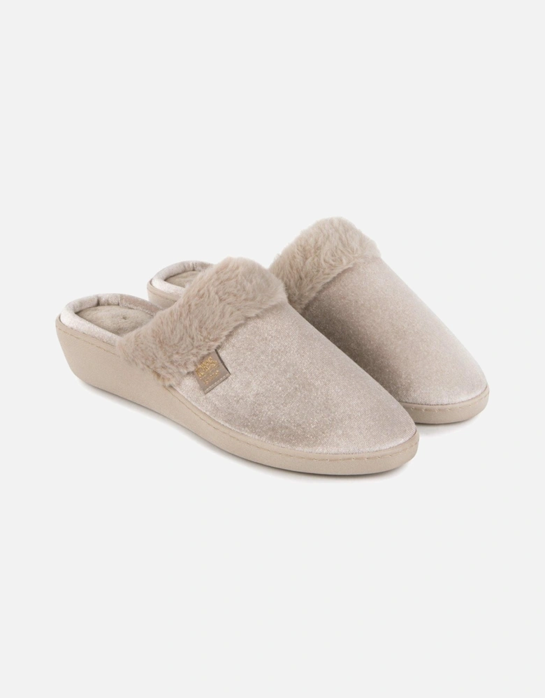 Isotoner Sparkle Velour Heeled Mule Slippers - Mink