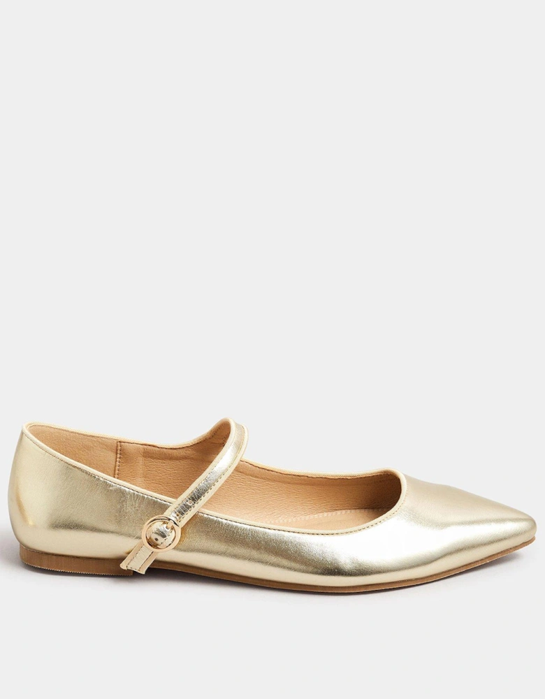 Flat Point Mary Janes - Gold