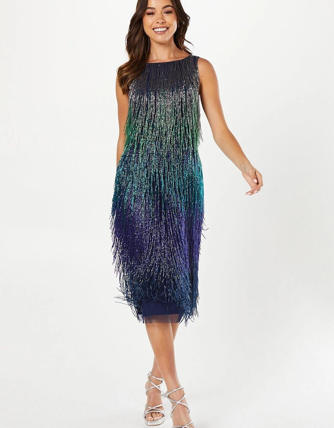 Party Sequin Ombre Fringe Midi Dress, 2 of 1