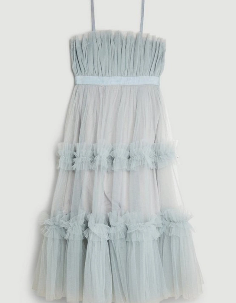 Tulle Bandeau Tiered Midi Dress