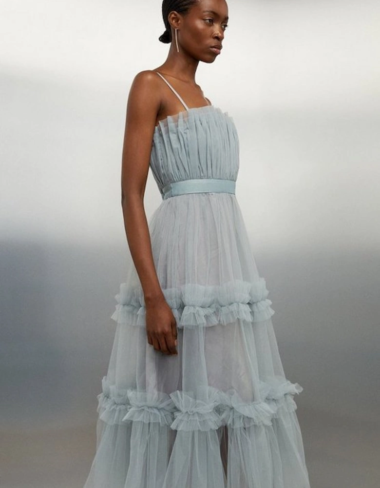 Tulle Bandeau Tiered Midi Dress