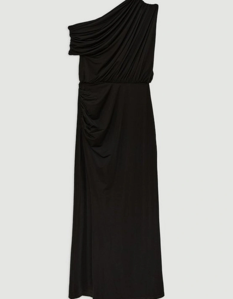 Drapey Slinky Jersey One Shoulder Maxi Dress