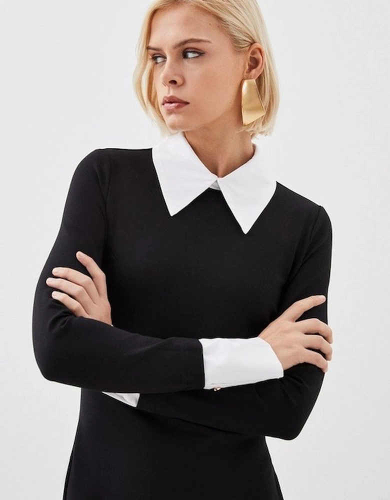 Jersey Cotton Poplin Midi Collar Dress