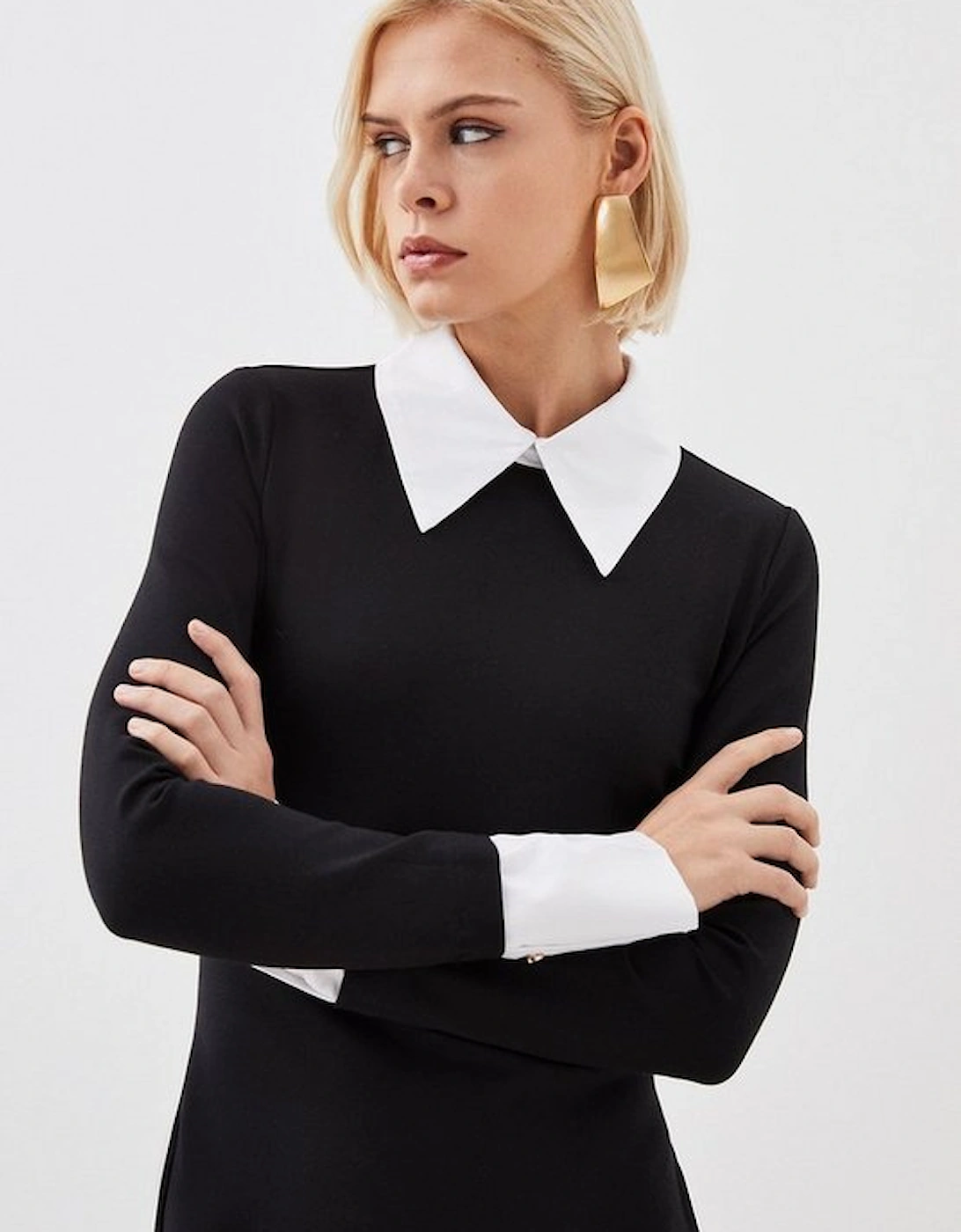 Jersey Cotton Poplin Midi Collar Dress