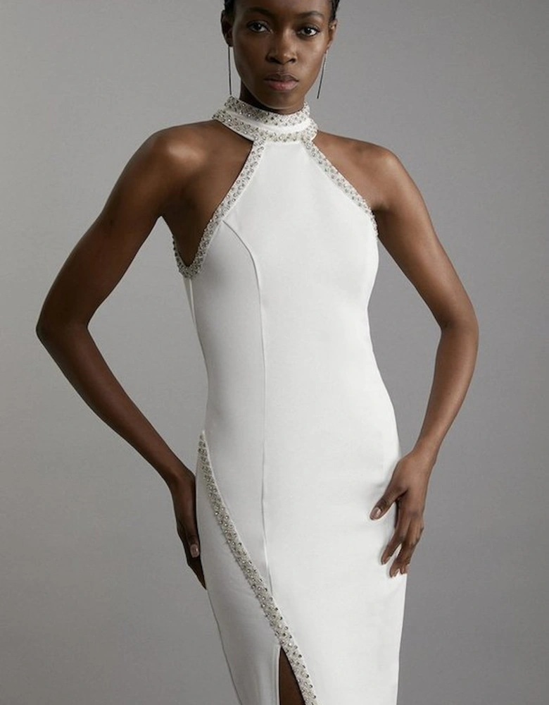 Premium Embellished Ponte Jersey Midi Dress