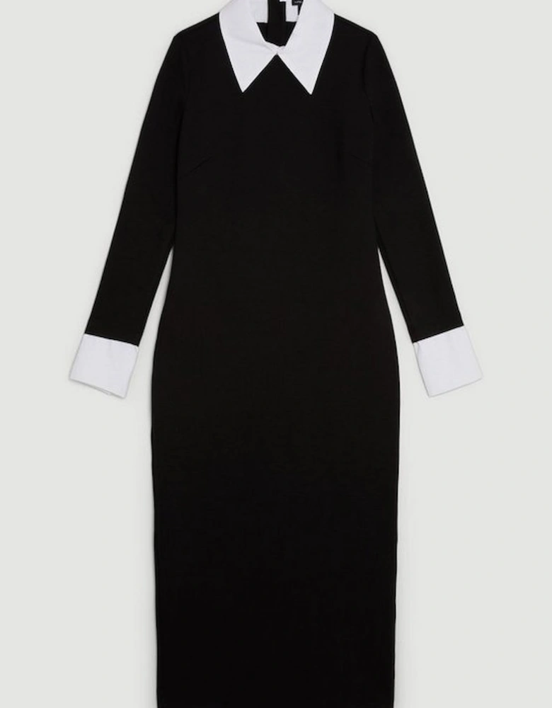 Jersey Cotton Poplin Midi Collar Dress