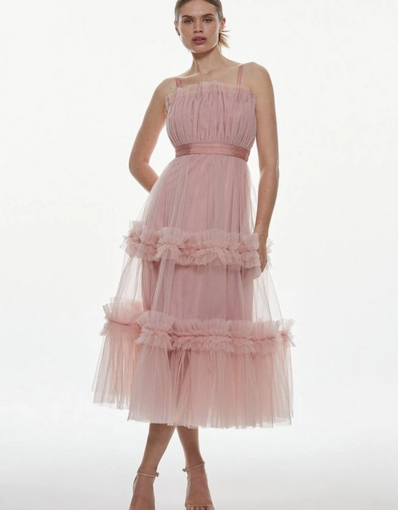 Tulle Bandeau Tiered Midi Dress