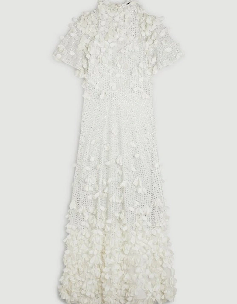 Crystal Applique Angel Sleeve Woven Maxi Dress