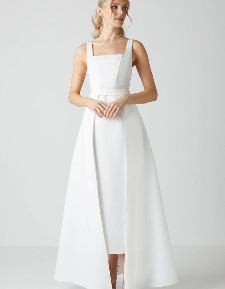 Column Satin Bridal Dress With Removable Belt Train