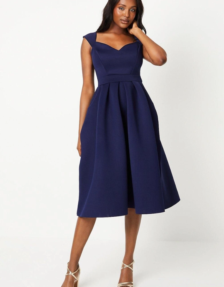 Scuba Sweetheart Neckline Midi Dress