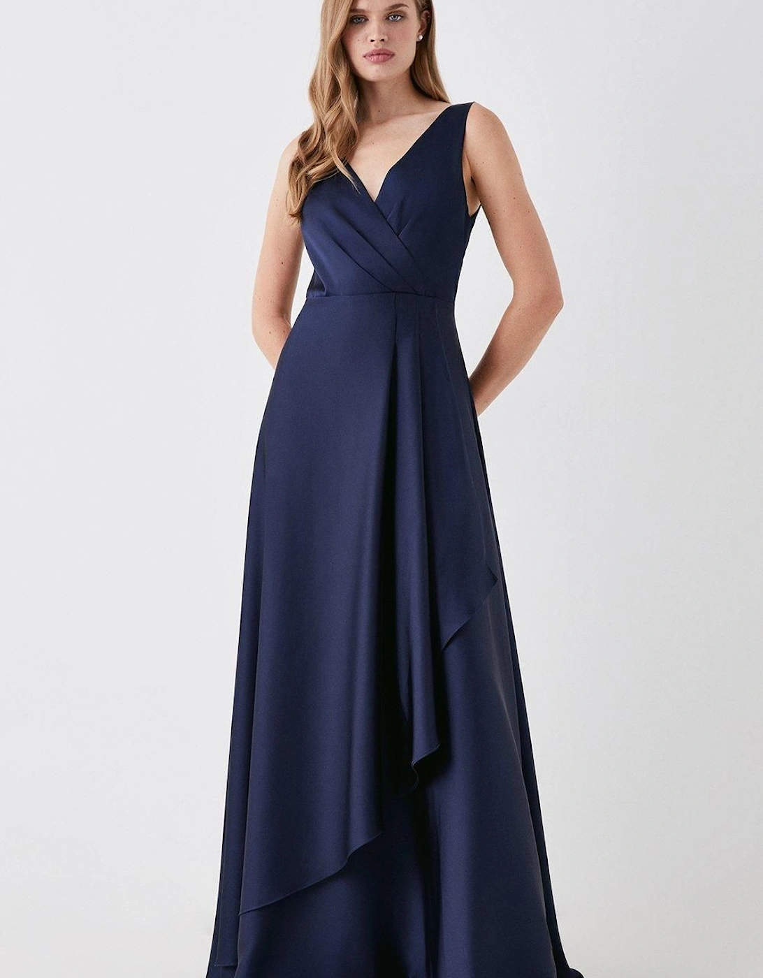 Wrap Top A Line Satin Bridesmaids Dress, 2 of 1