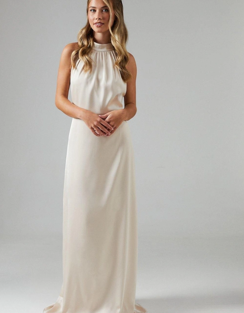 Teen Satin Halterneck Maxi Bridesmaid Dress