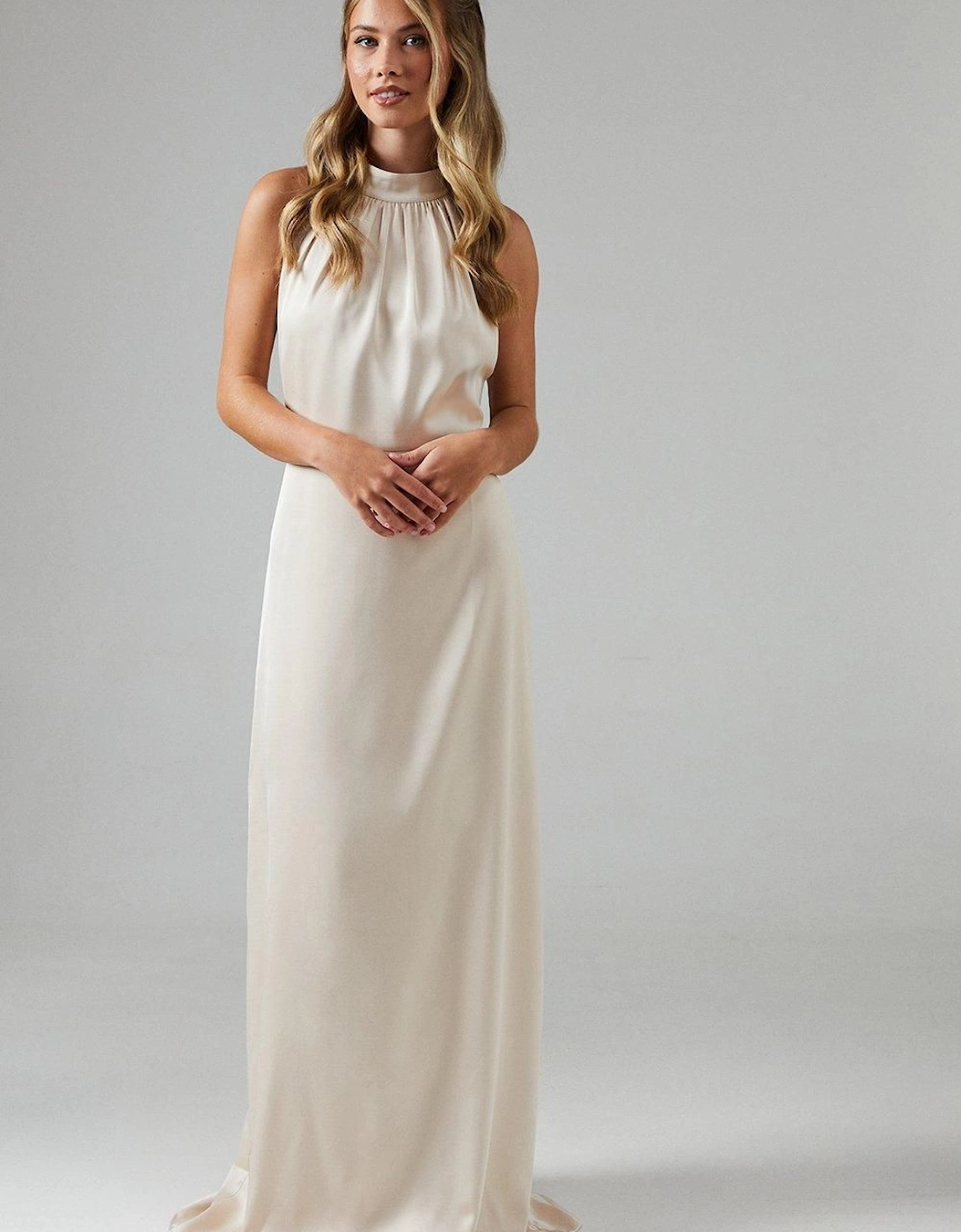 Teen Satin Halterneck Maxi Bridesmaid Dress, 2 of 1