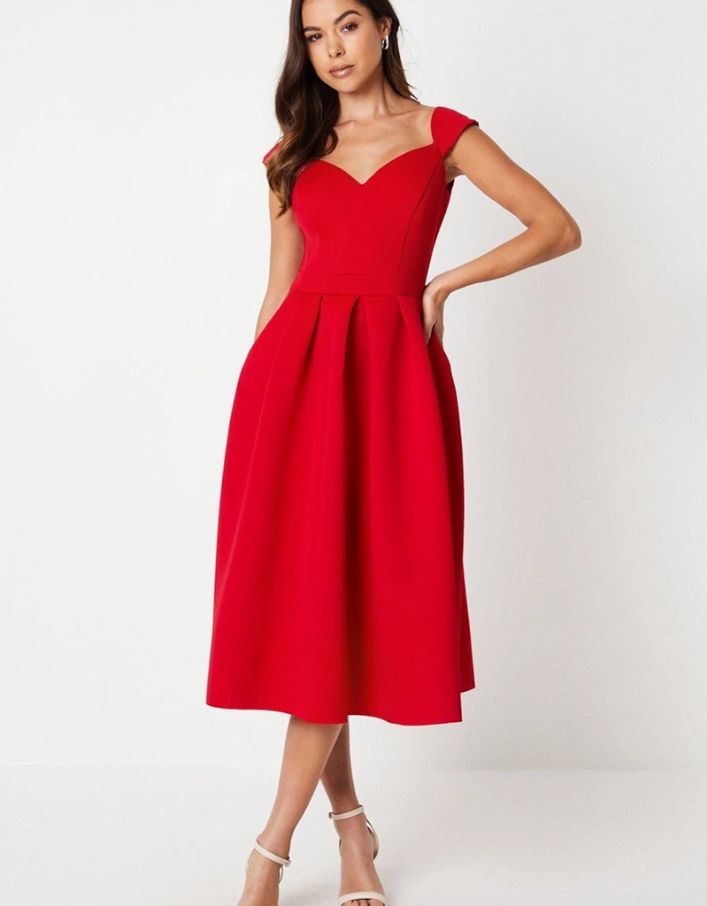 Scuba Sweetheart Neckline Midi Dress