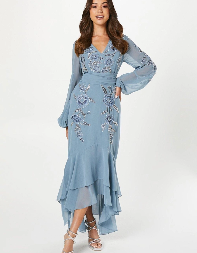 Sequin Embellished And Embroidered High Low Maxi Dress