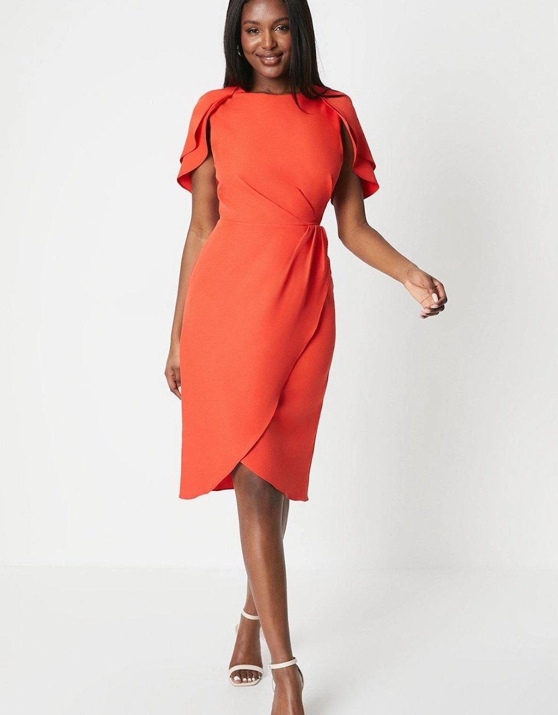 Ruffle Cape Sleeve Wrap Skirt Midi Dress, 6 of 5