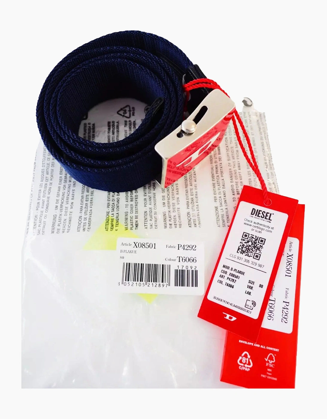 Diesel Men's DIESEL B-PLAKUE Mens Webbing Belt Work Belt Metal Buckle Waistbelt Army Golf New - Navy