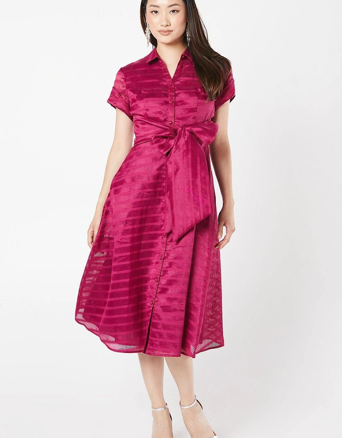 Organza Short Sleeve Tie Waist Shirt Dress, 6 of 5