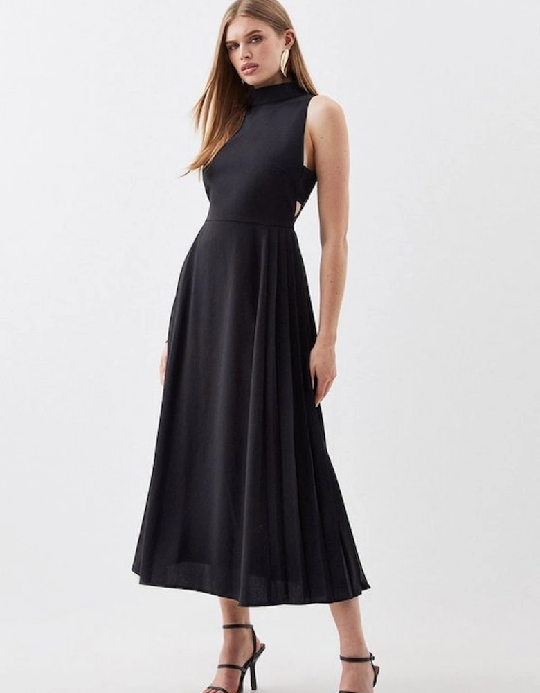 Soft Tailored Pleated Panel Maxi Dress