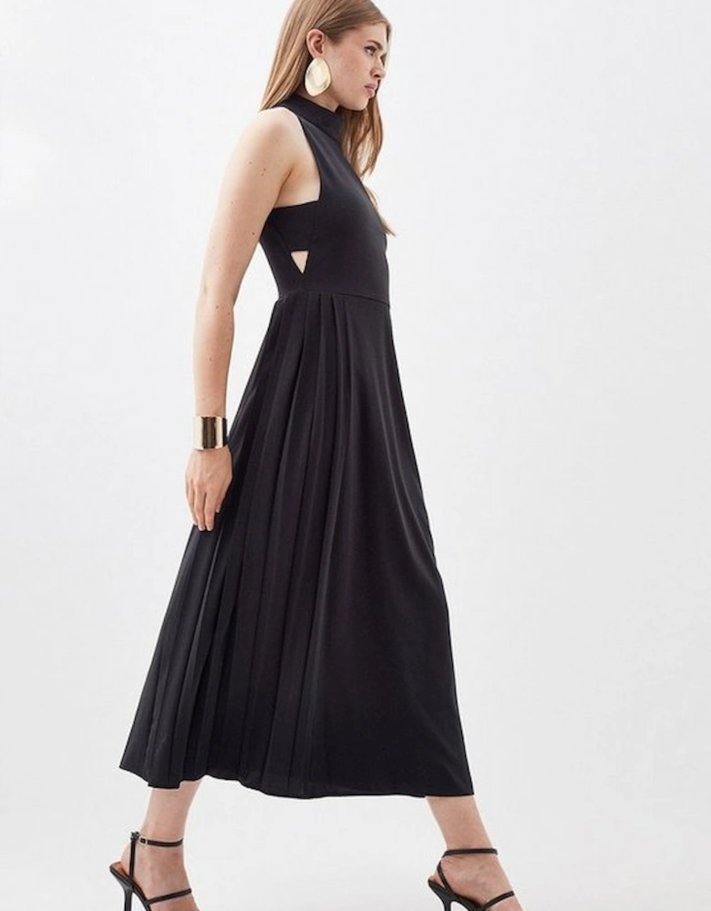 Soft Tailored Pleated Panel Maxi Dress