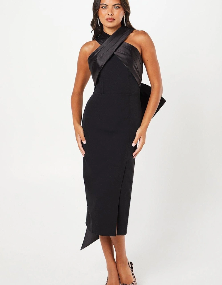 Cross Over Front Bow Back Midi Dress