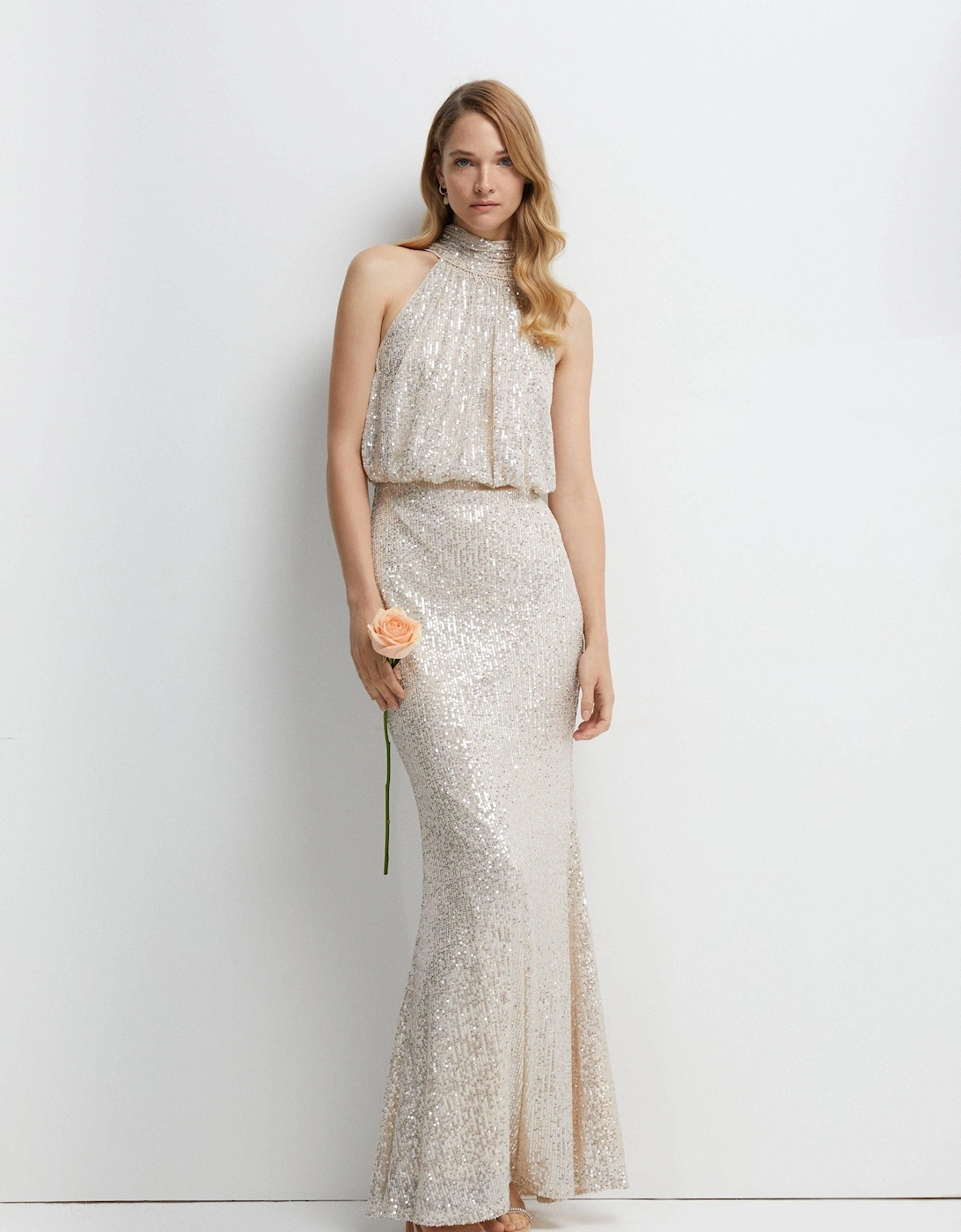 Halterneck Sequin Bridesmaids Maxi Dress, 5 of 4