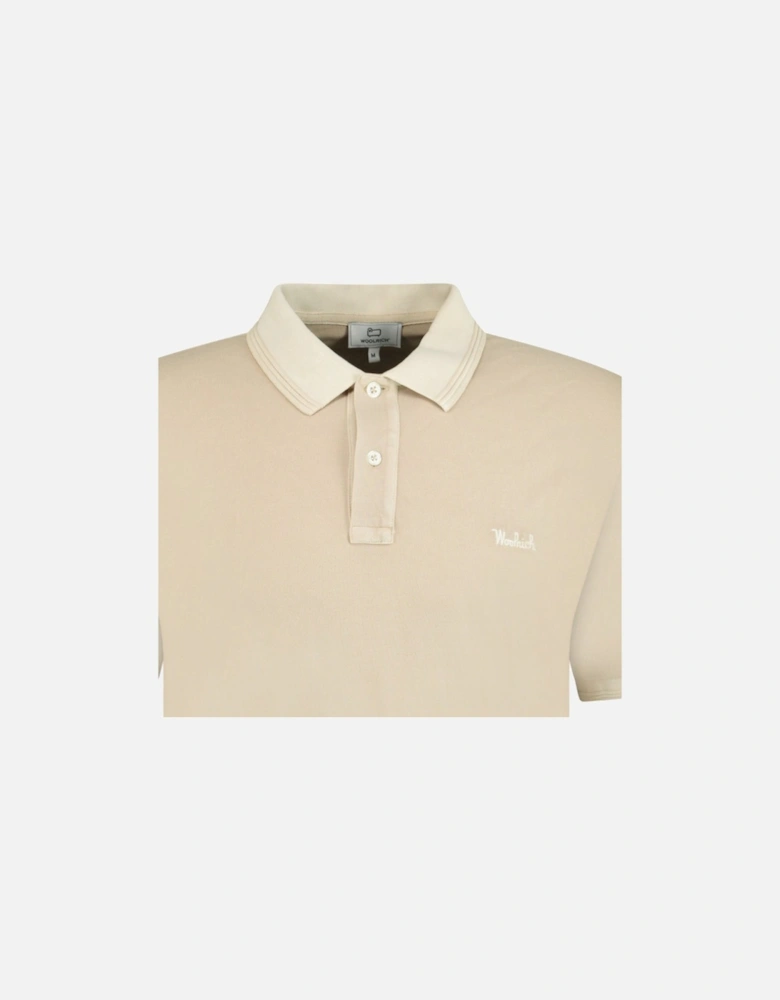 Stitched Logo Polo T-Shirt Beige