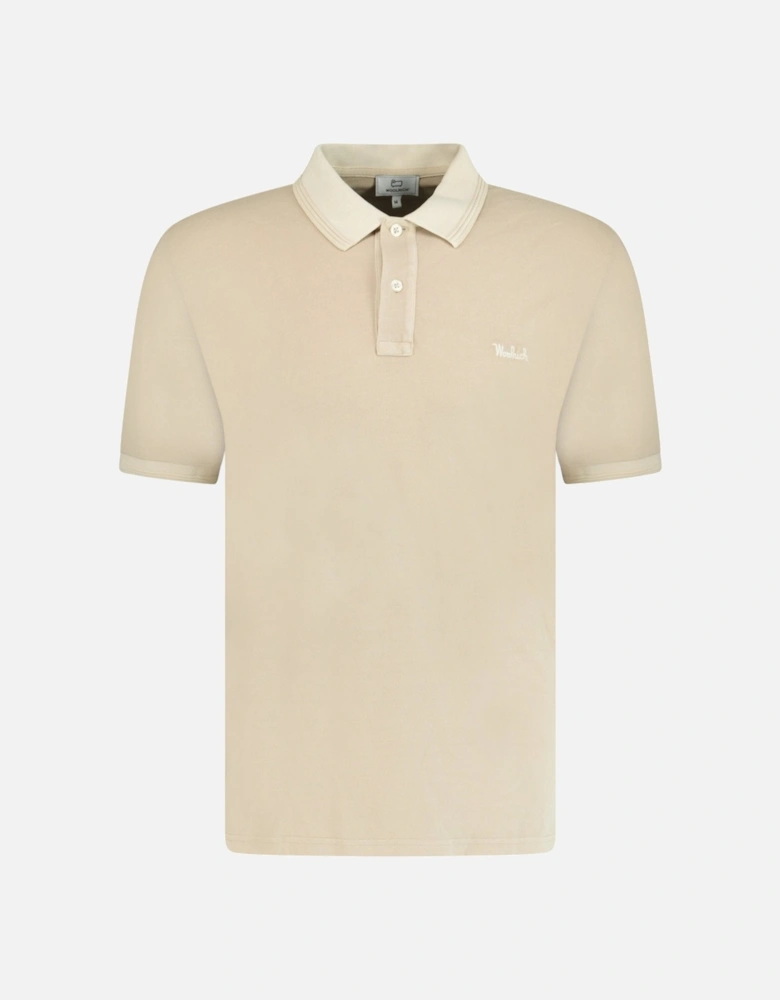 Stitched Logo Polo T-Shirt Beige