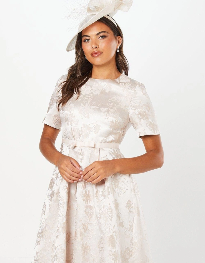 Jacquard And Lace Full Skirted Midi Dress