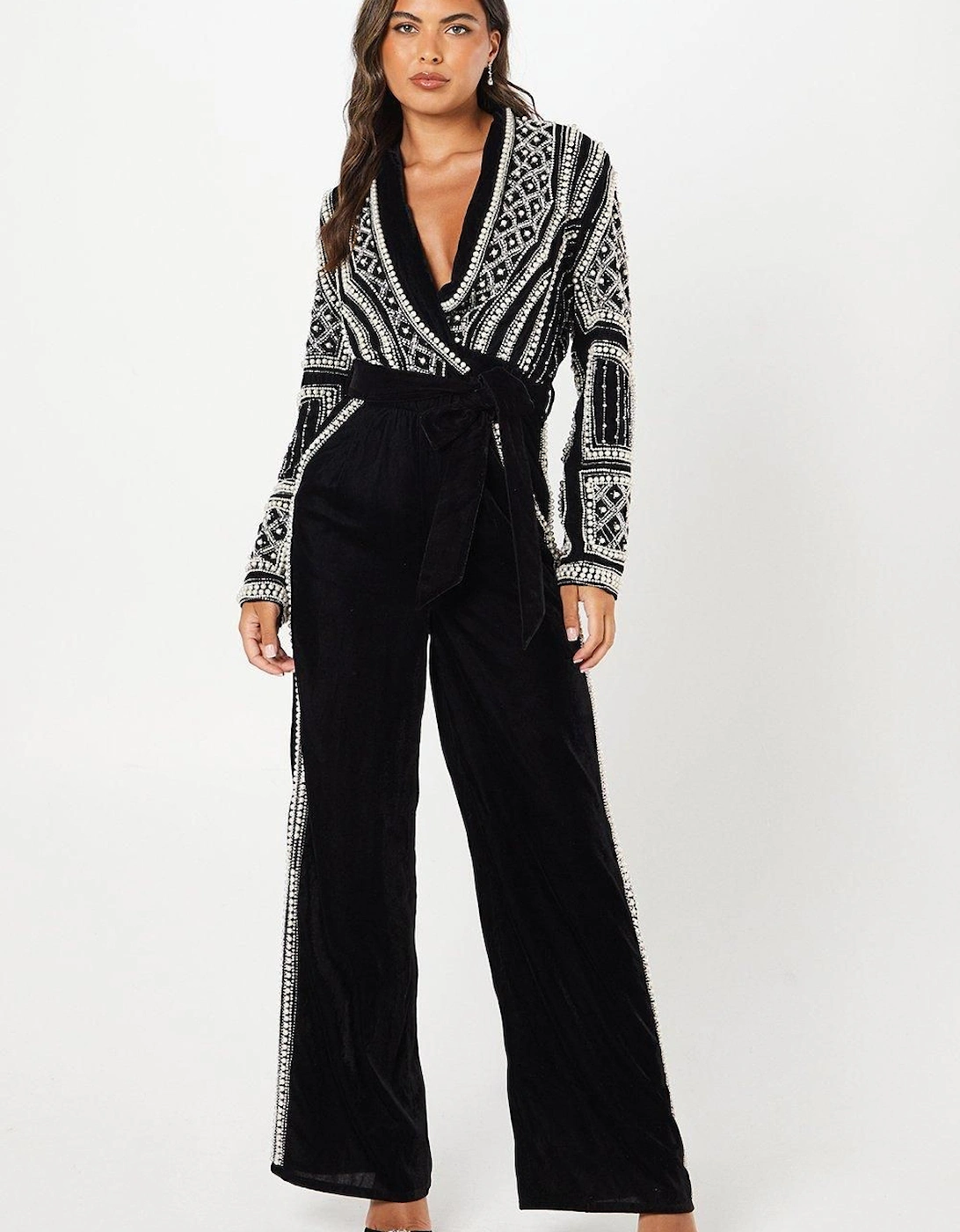Party Velvet Embellished Long Sleeve Jumpsuit, 2 of 1