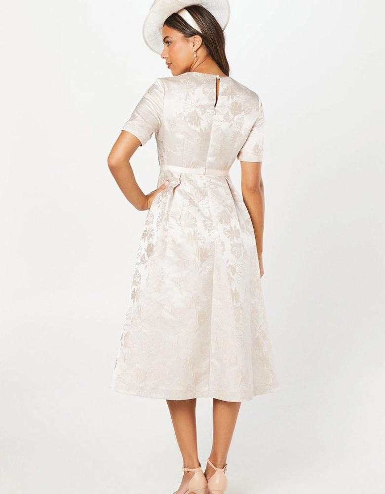 Jacquard And Lace Full Skirted Midi Dress