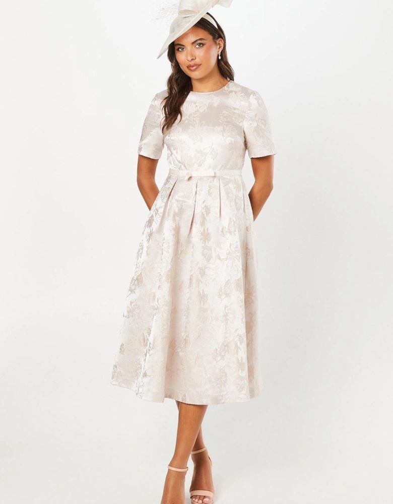 Jacquard And Lace Full Skirted Midi Dress