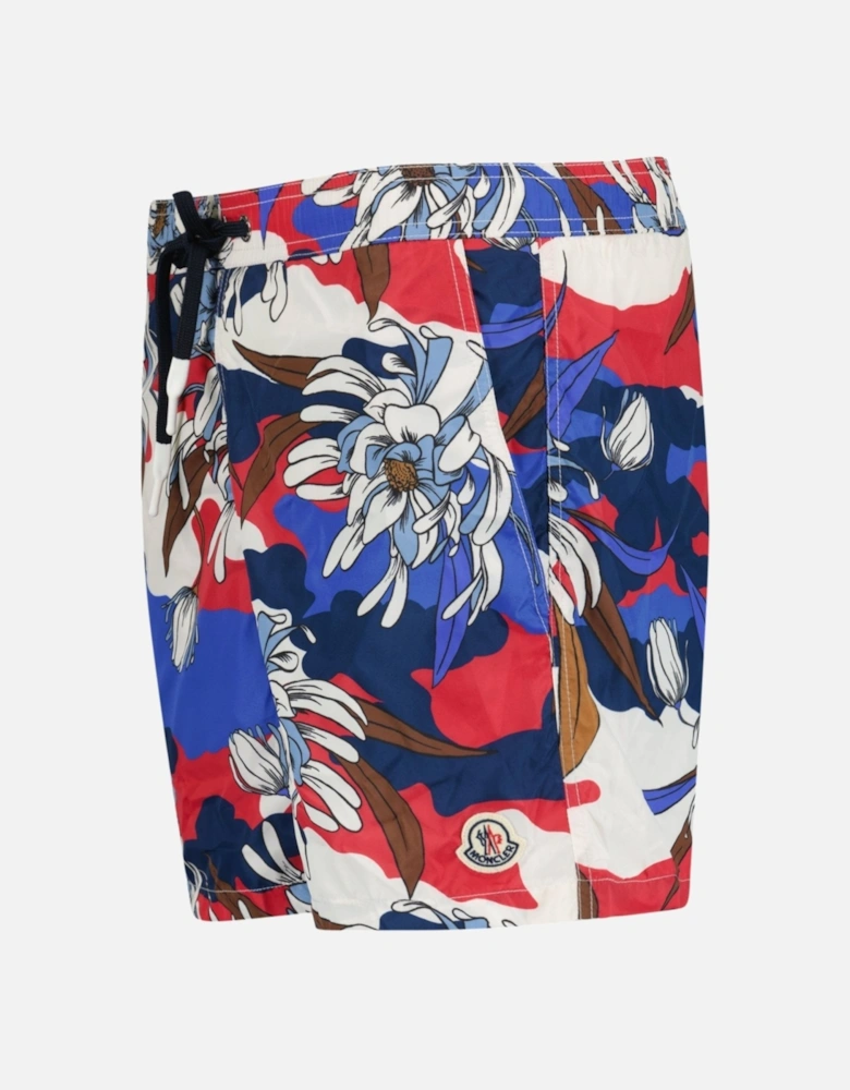 Flower Print Logo Swim Shorts Red, White & Blue