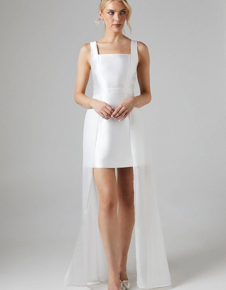 Twill Mini Wedding Dress With Organza Skirt