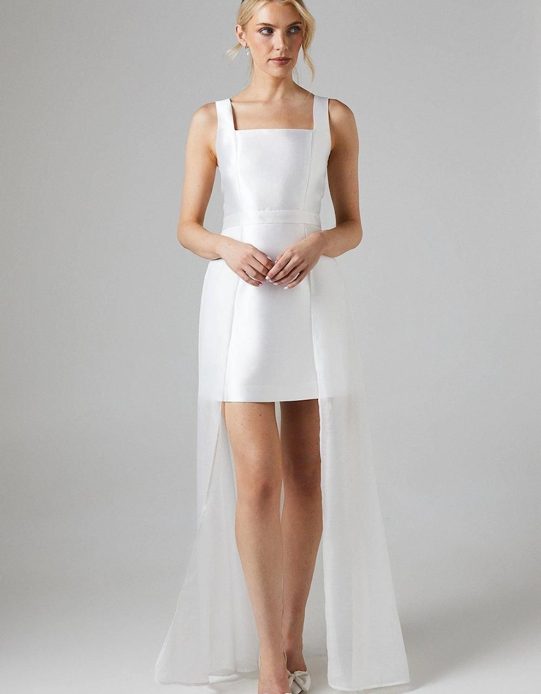 Twill Mini Wedding Dress With Organza Skirt, 6 of 5