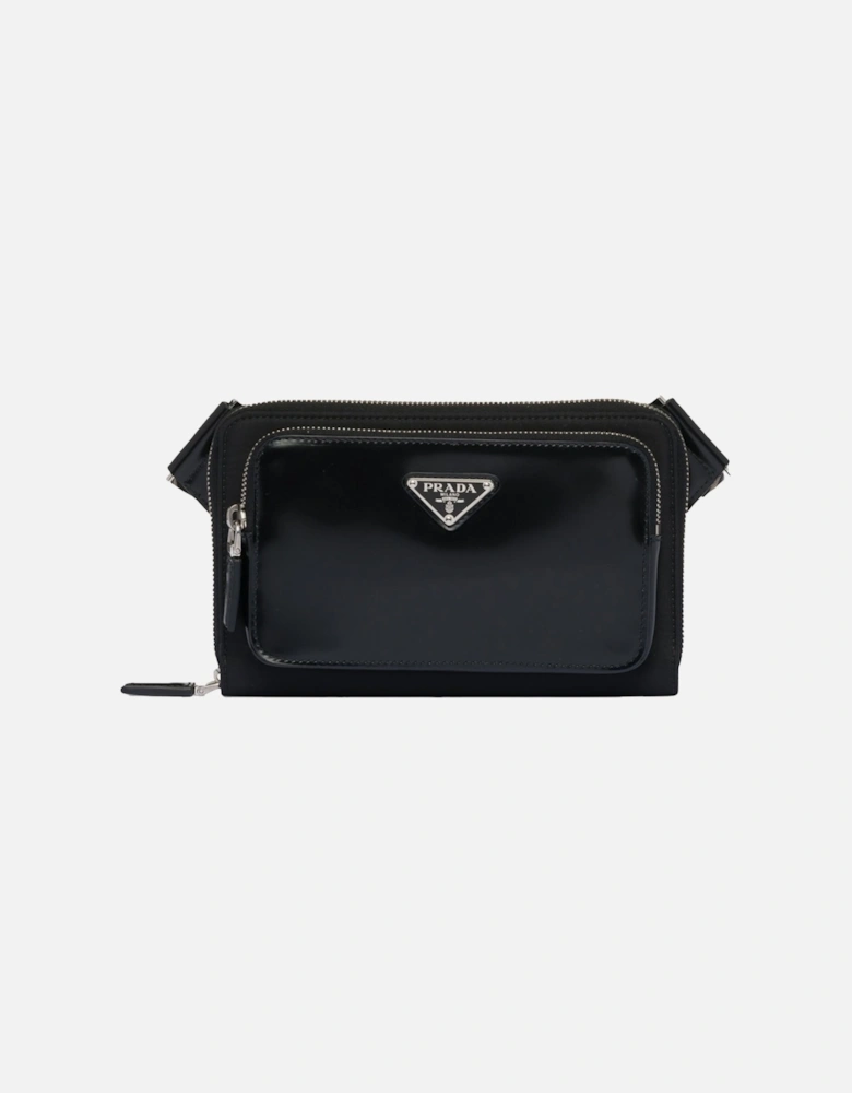 Metal Logo Leather Belt Bag Black