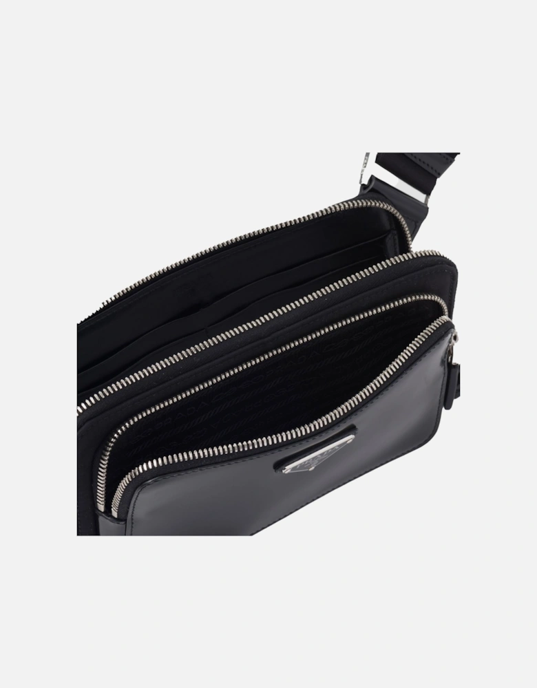 Metal Logo Leather Belt Bag Black