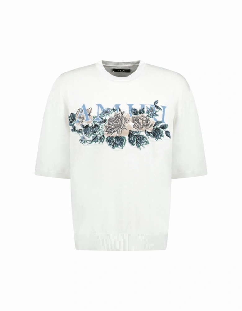 Knit Cotton White Floral T-Shirt