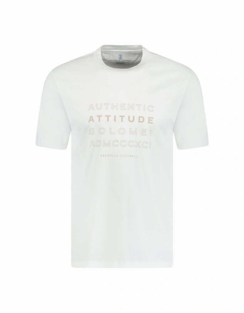 Crew Neck 'Attitude' T-Shirt White & Beige