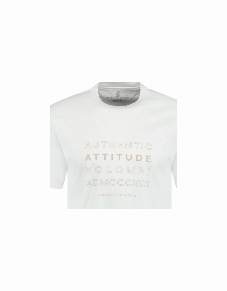 Crew Neck 'Attitude' T-Shirt White & Beige