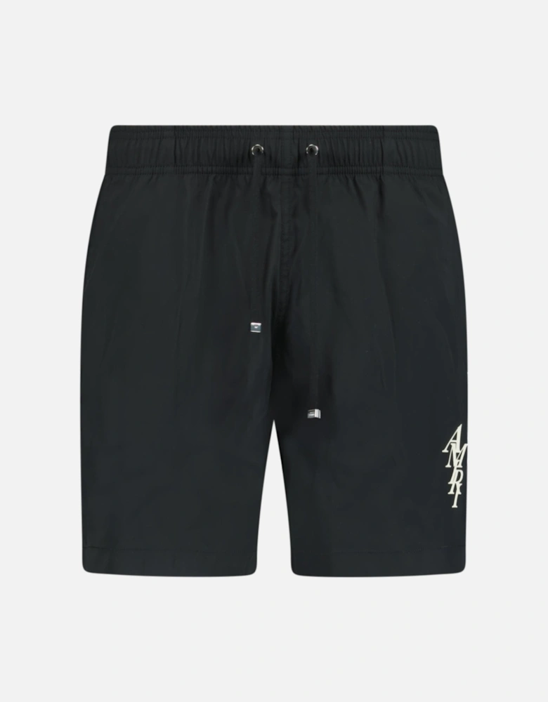 Staggered Logo-Print Drawstring Swim Shorts Black