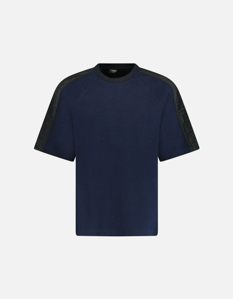 Mesh Sleeve Crew Neck T Shirt Navy