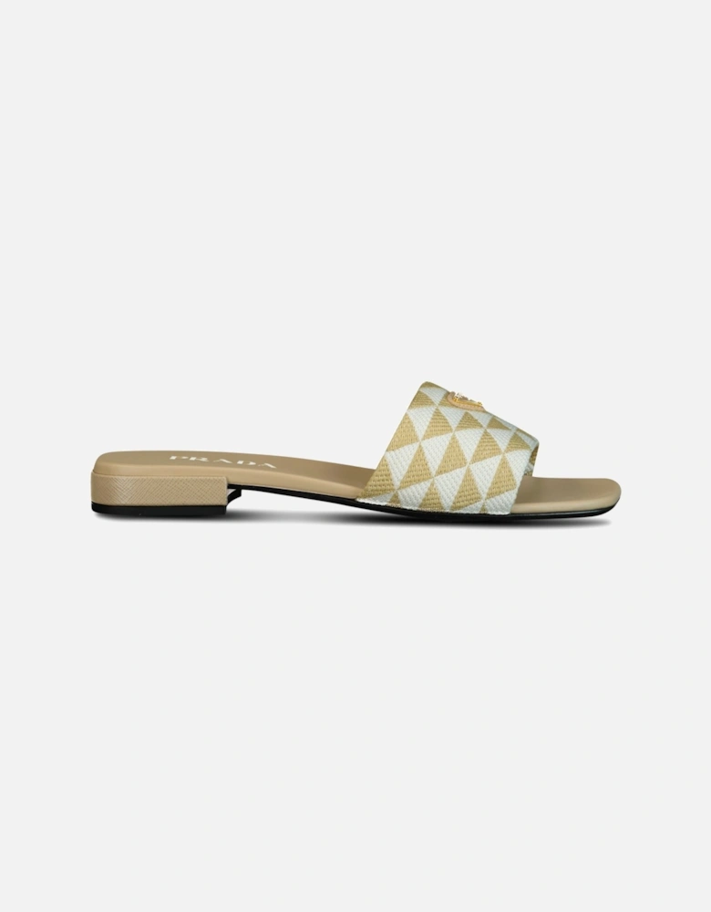 Triangle Logo Flat Mule Gold & White